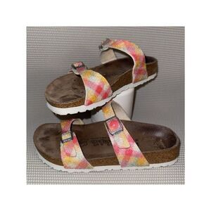Birkies by Birkenstock Tahiti Plaid Sparkle Sandals Strap Leather Womens Size 6